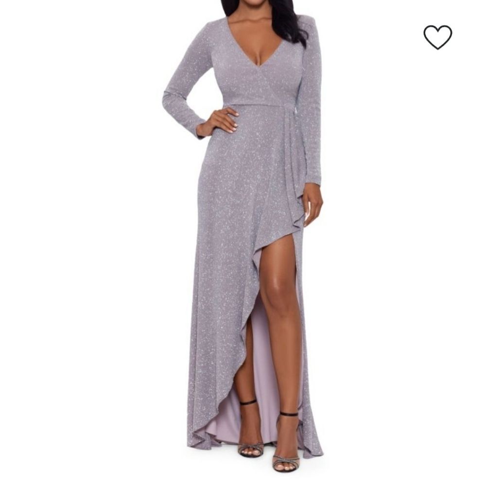 Betsy & Adam Glitter Asymetric Gown Granite Size 16